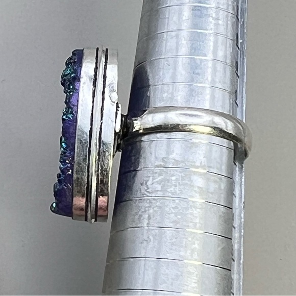 New Blue Titanium Druzy Crystal Stone Silver Overlay Ring Size 10 - Picture 5 of 8